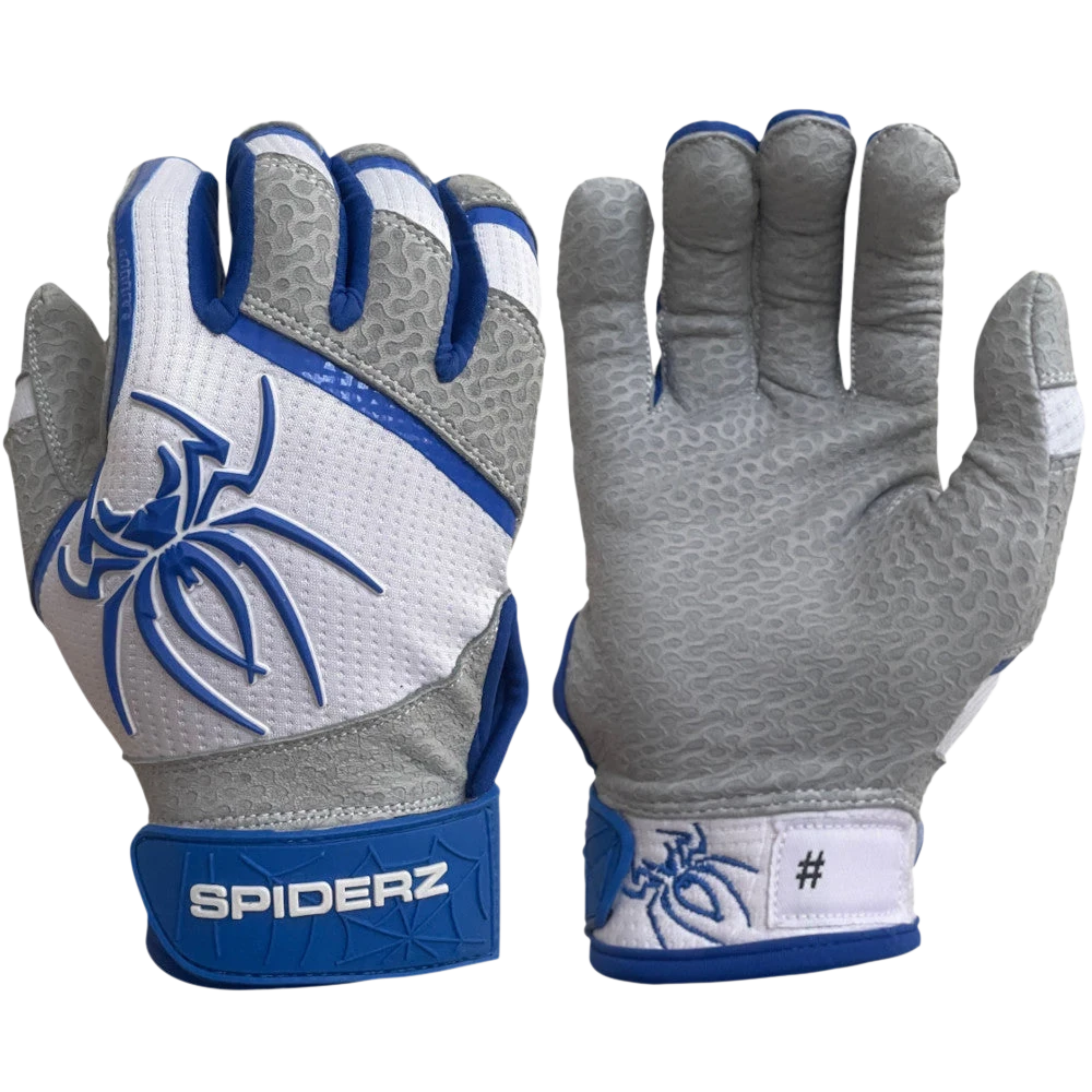2022 Spiderz PRO Model Batting Gloves: White/Royal Blue