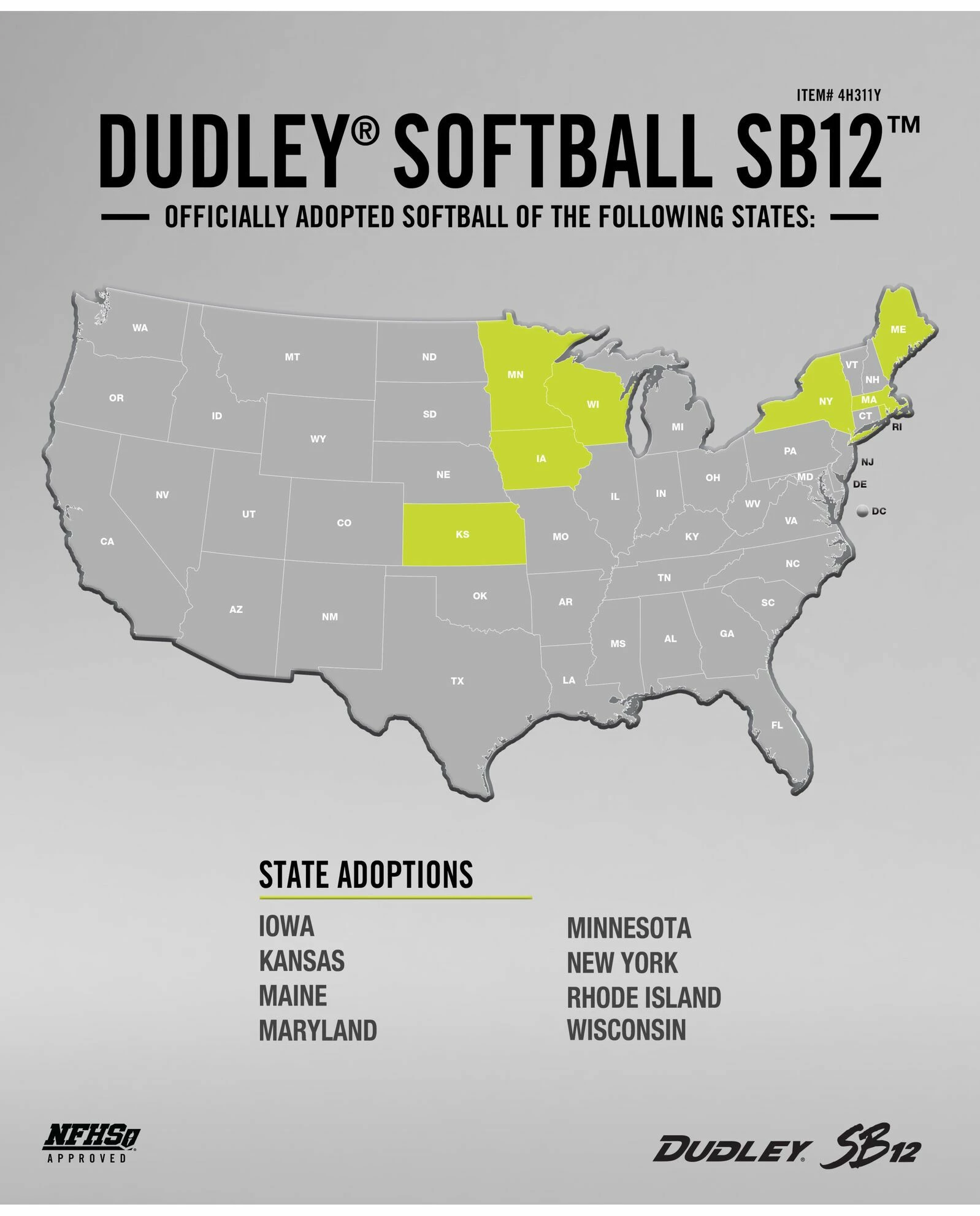 Dudley 12" NFHS SB 12 Fastpitch Softballs (Dozen): 4H311Y - Image 2