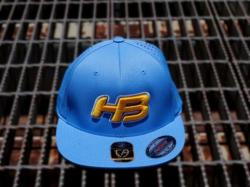 HB Sports Headbanger Sports I8503 Cap America Flexfit Perforated Performance Hat: Powder Blue & Yellow - Image 2