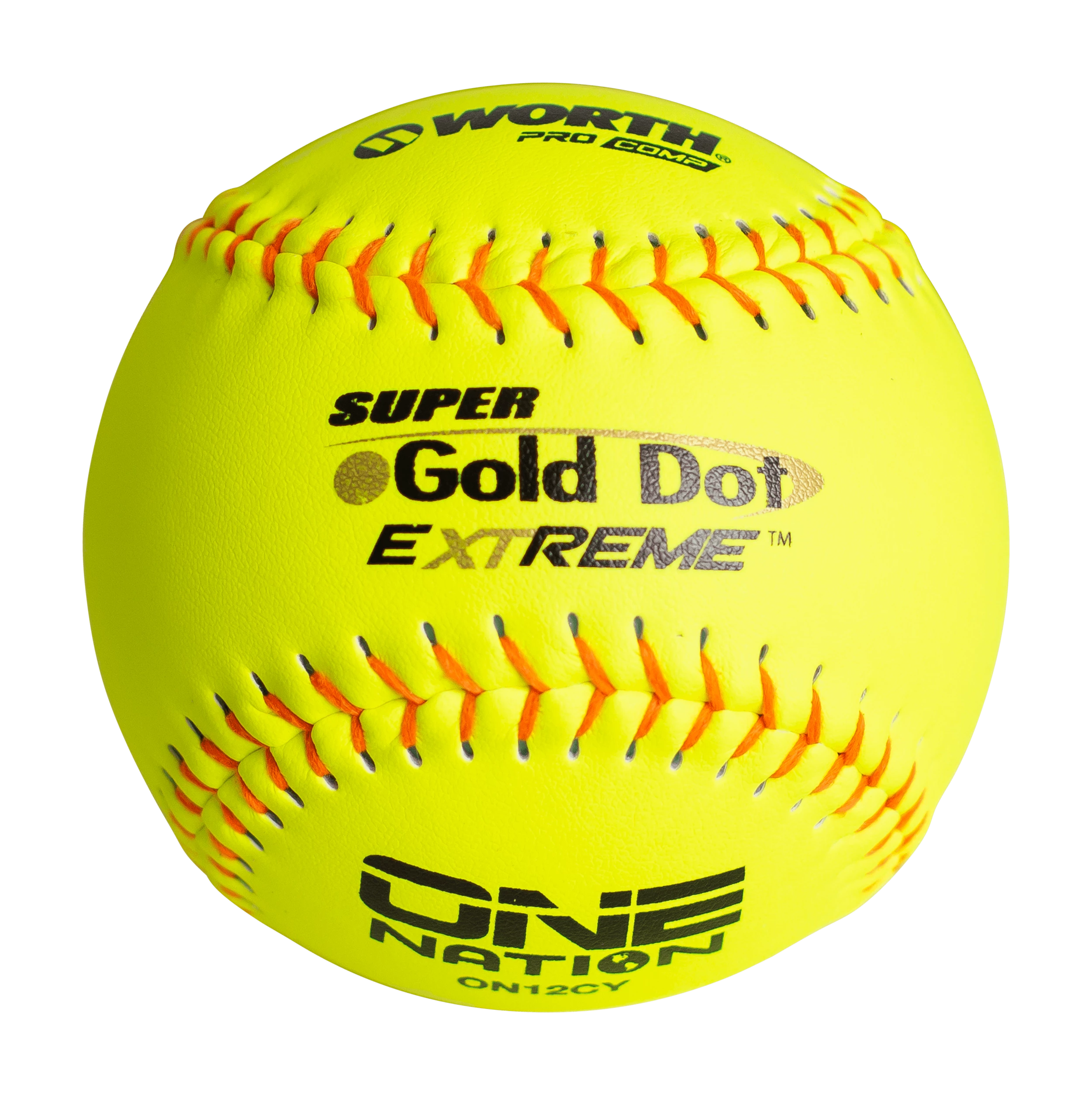 Worth 12" One Nation Super Gold Dot Extreme Slowpitch Softballs (One Dozen): ON12CY