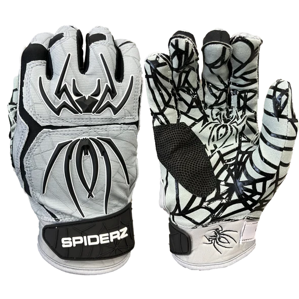 2023 Spiderz HYBRID Batting Gloves: Silver/Black
