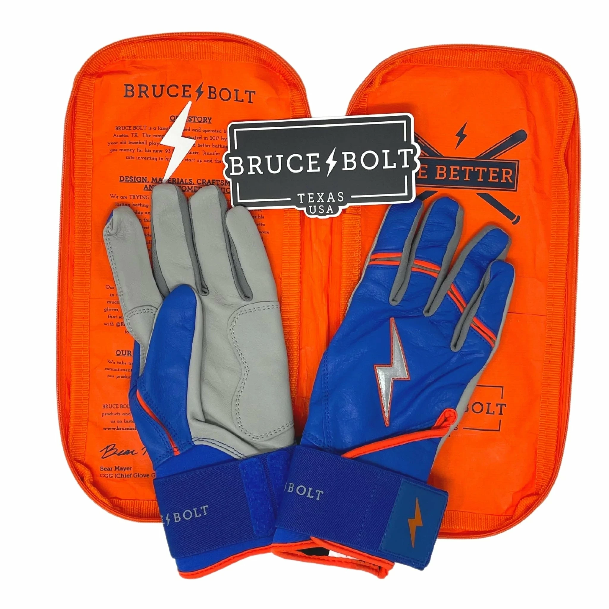 Bruce Bolt PREMIUM PRO NIMMO Long Cuff Batting Gloves: Mets Blue - Image 5